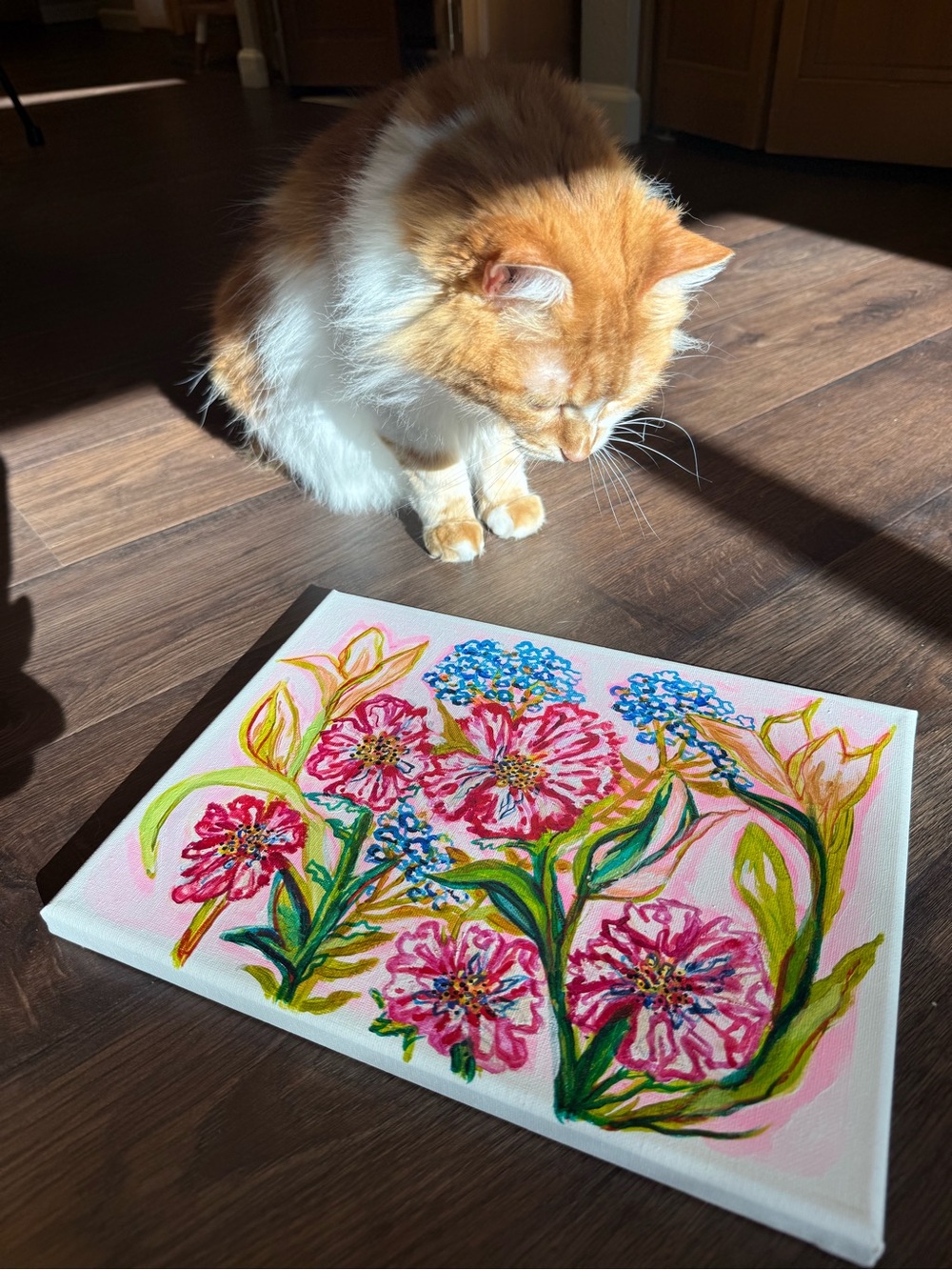 Hand-Painted Pink Floral Canvas Art